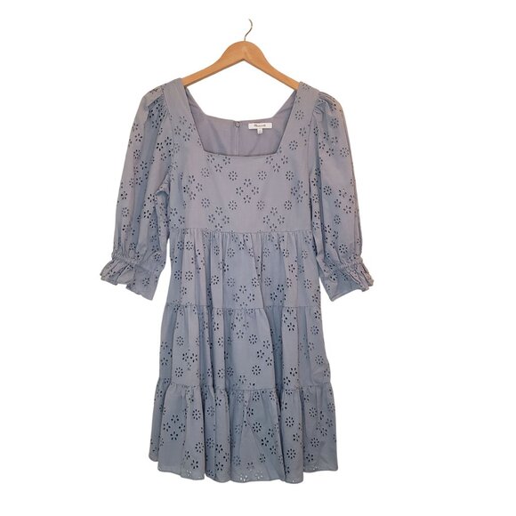 Madewell Eyelet Lizzie Babydoll Dress in Blue Horizon Women's Size 0 [NE734] NWT - Picture 12 of 16